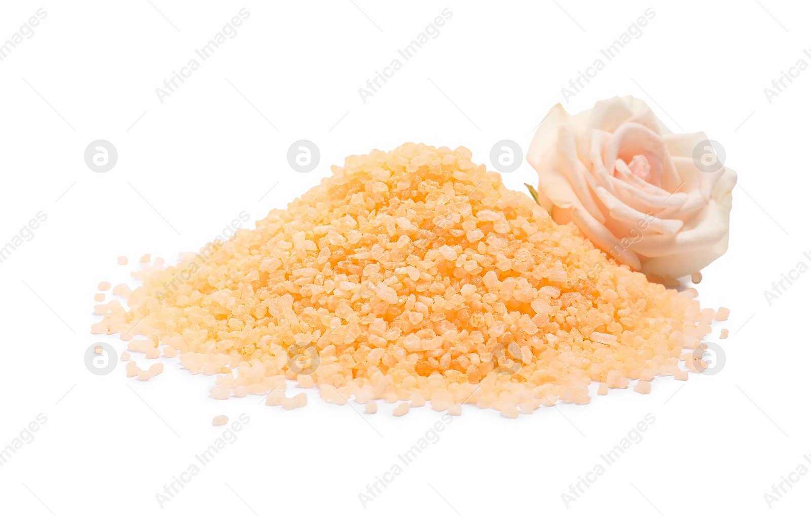 Photo of Orange sea salt and flower isolated on white