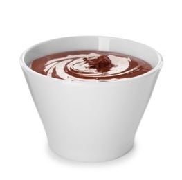 Photo of Bowl of sweet chocolate cream isolated on white