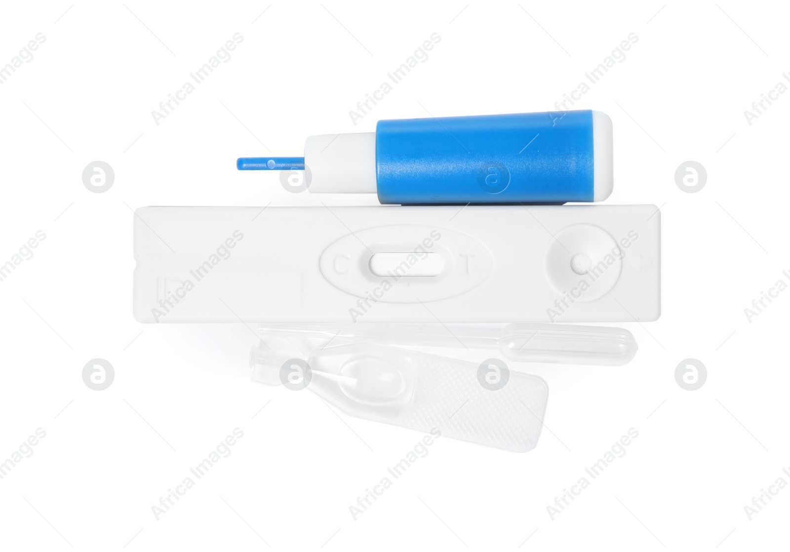 Photo of Disposable express test kit for hepatitis on white background, top view