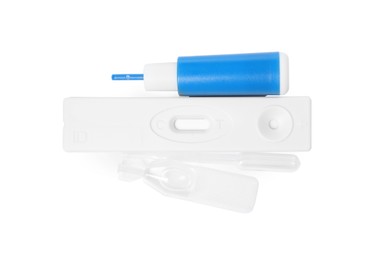 Photo of Disposable express test kit for hepatitis on white background, top view