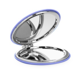 Stylish cosmetic pocket mirror isolated on white