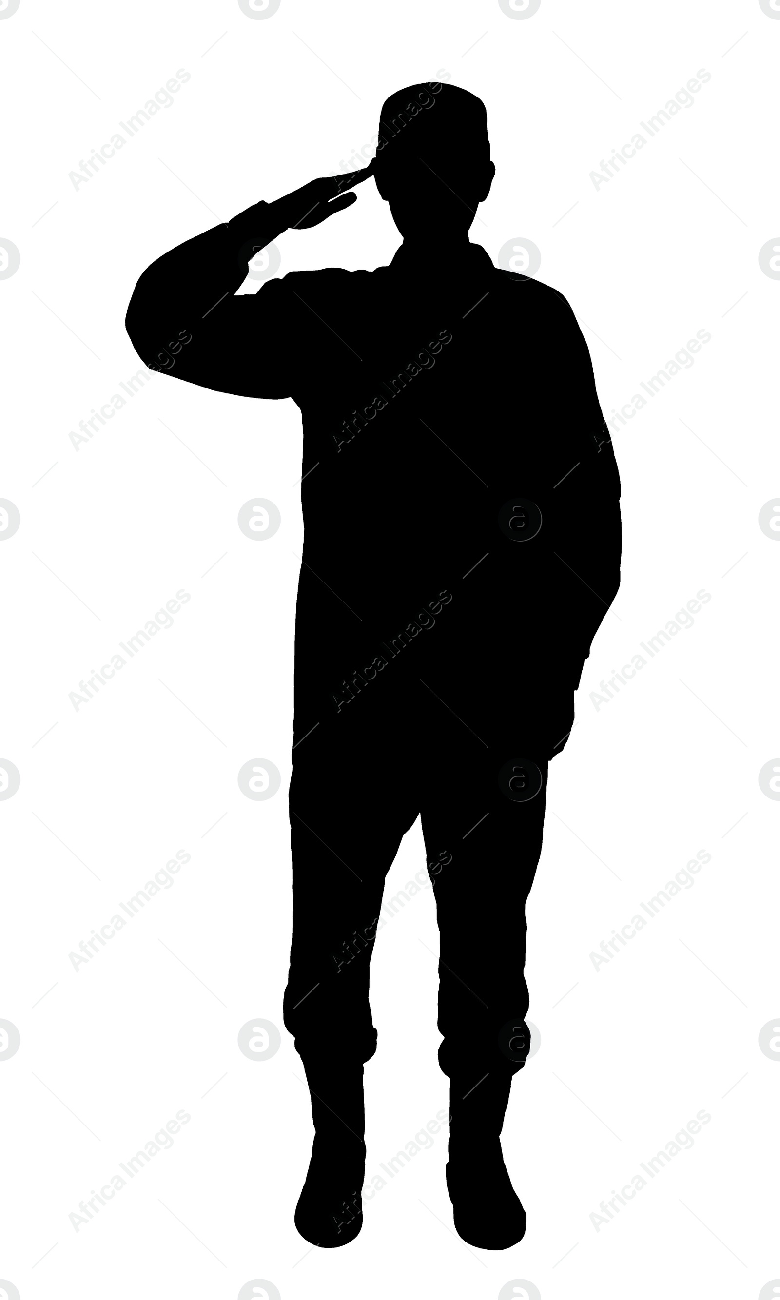 Image of Silhouette of soldier in uniform on white background. Military service