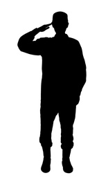 Image of Silhouette of soldier in uniform on white background. Military service