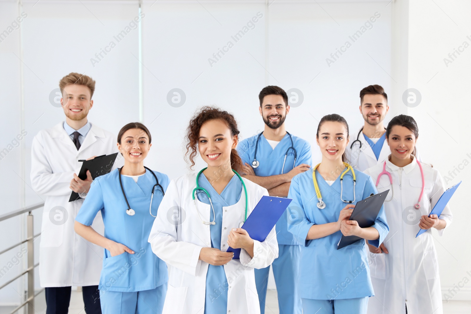 Photo of Team of medical workers in hospital. Unity concept