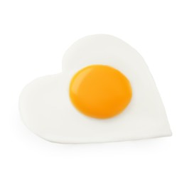 Photo of Tasty fried egg in shape of heart isolated on white