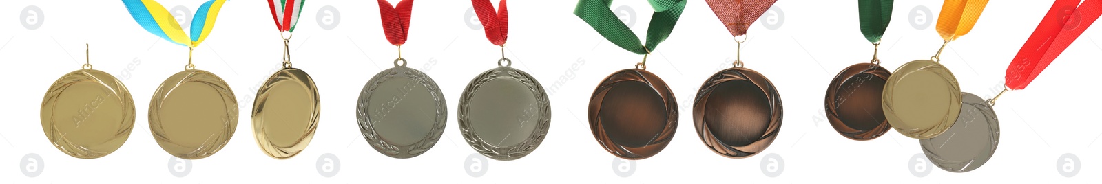 Image of Gold, silver and bronze medals isolated on white, set