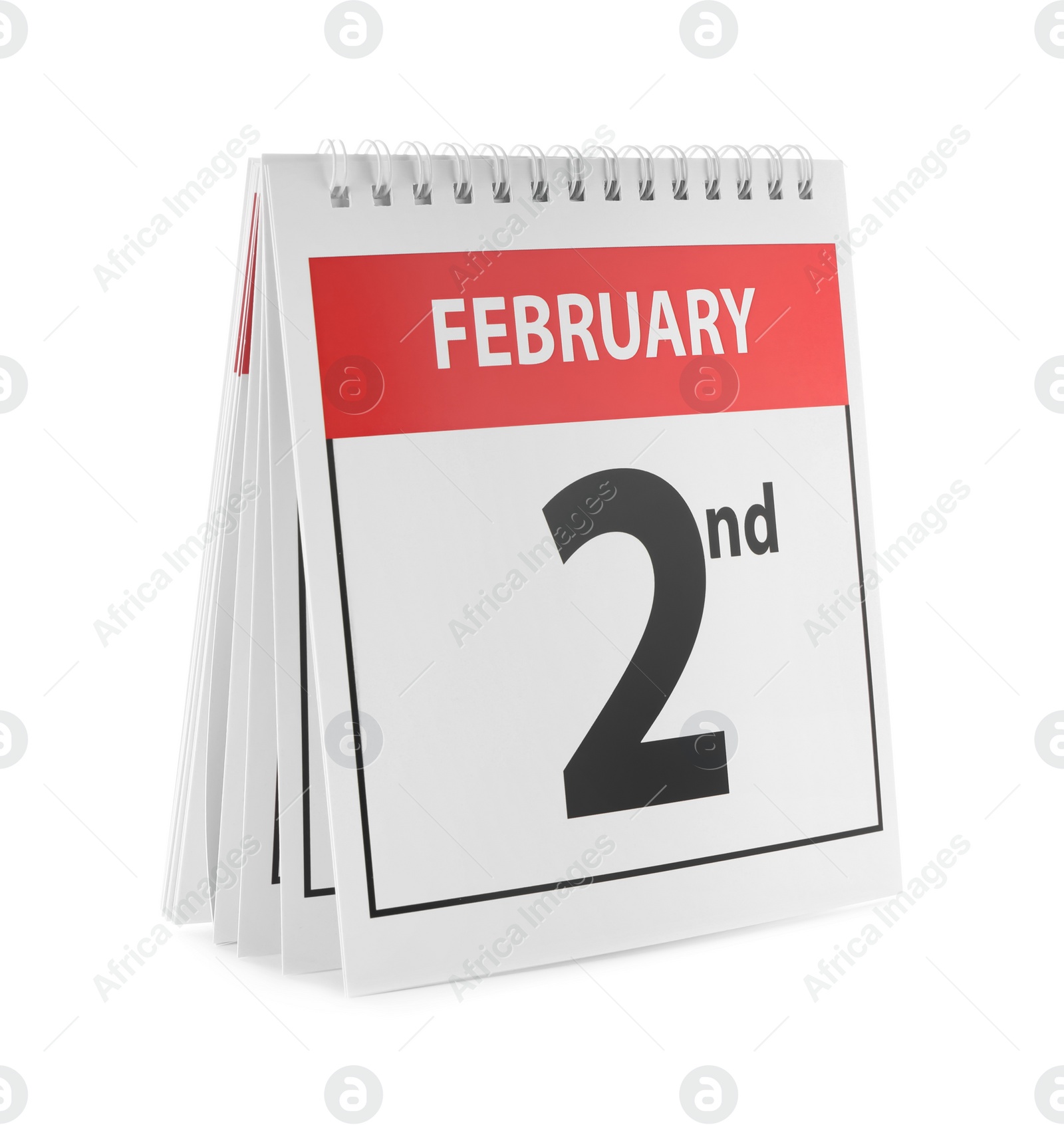 Photo of Calendar with date February 2nd on white background. Groundhog day