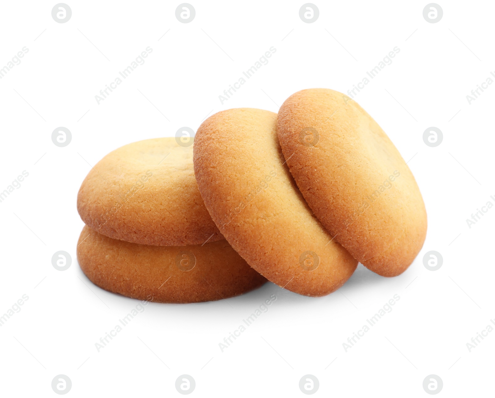 Photo of Tasty fresh shortbread cookies isolated on white