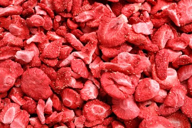 Photo of Closeupfreeze dried strawberries as background, top view