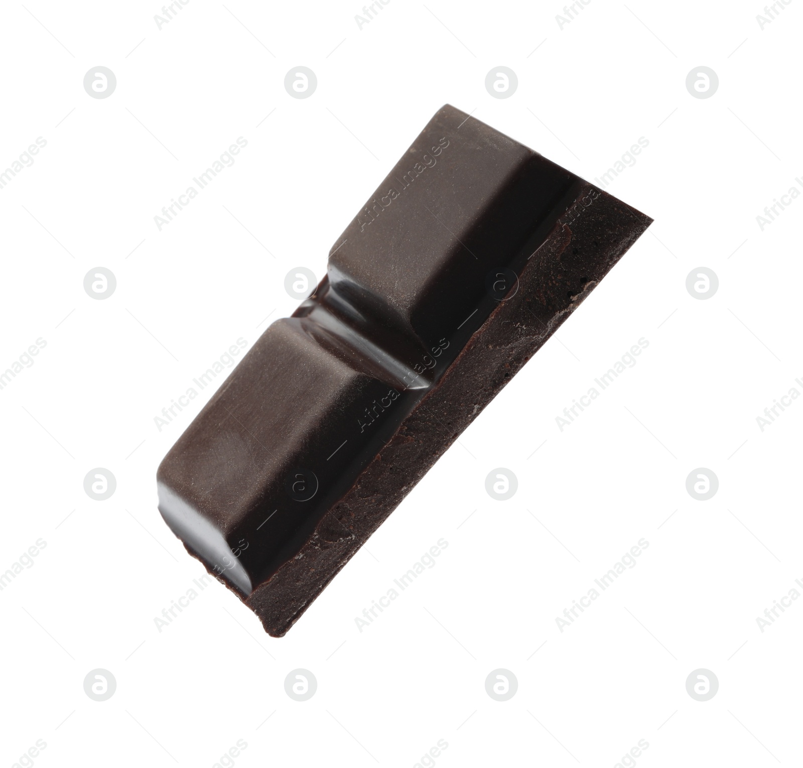 Photo of Piece of delicious dark chocolate isolated on white