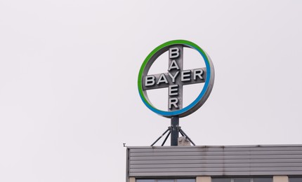 Photo of Warsaw, Poland - September 10, 2022: Beautiful modern Bayer logo on building