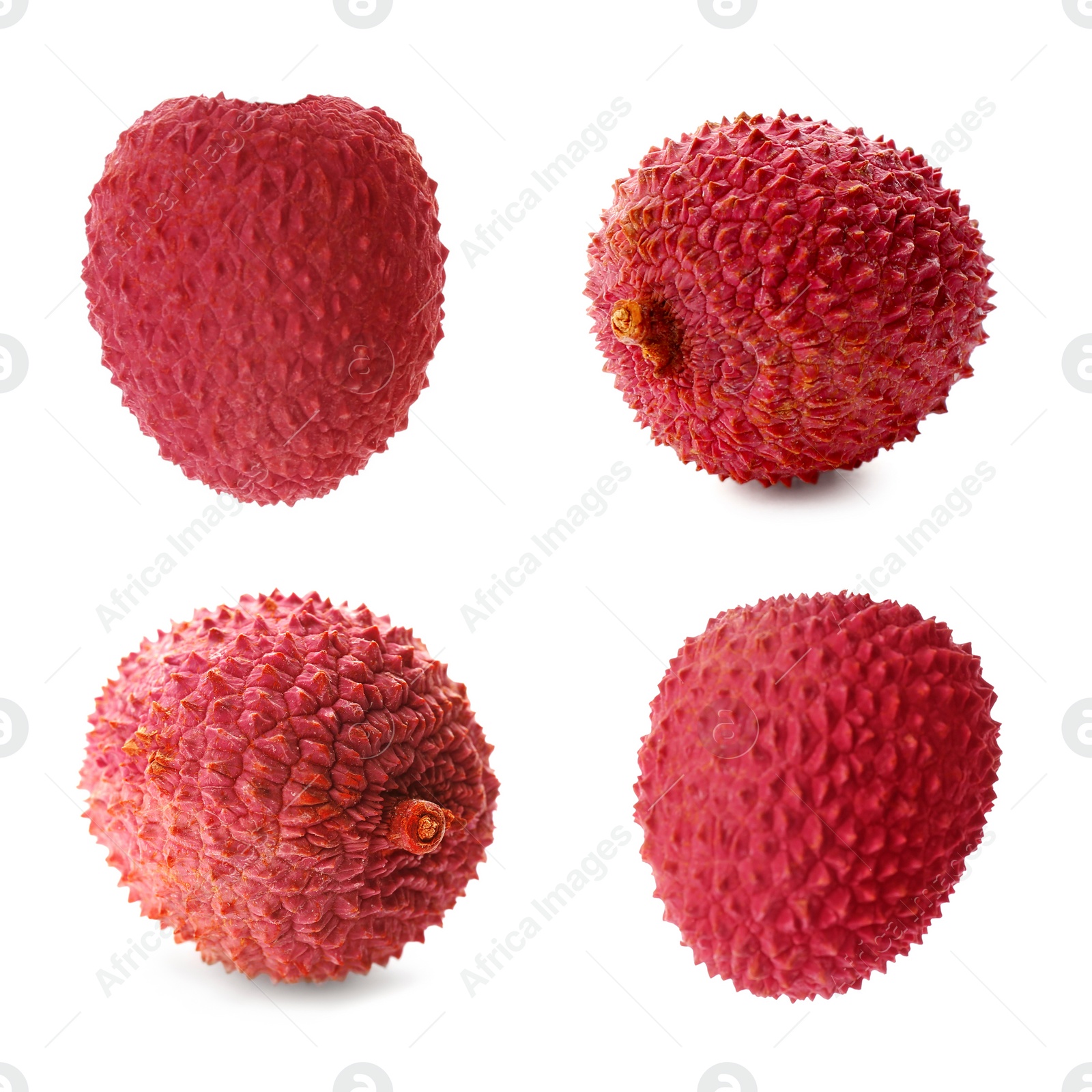 Image of Fresh lychees isolated on white, collection. Tropical fruit