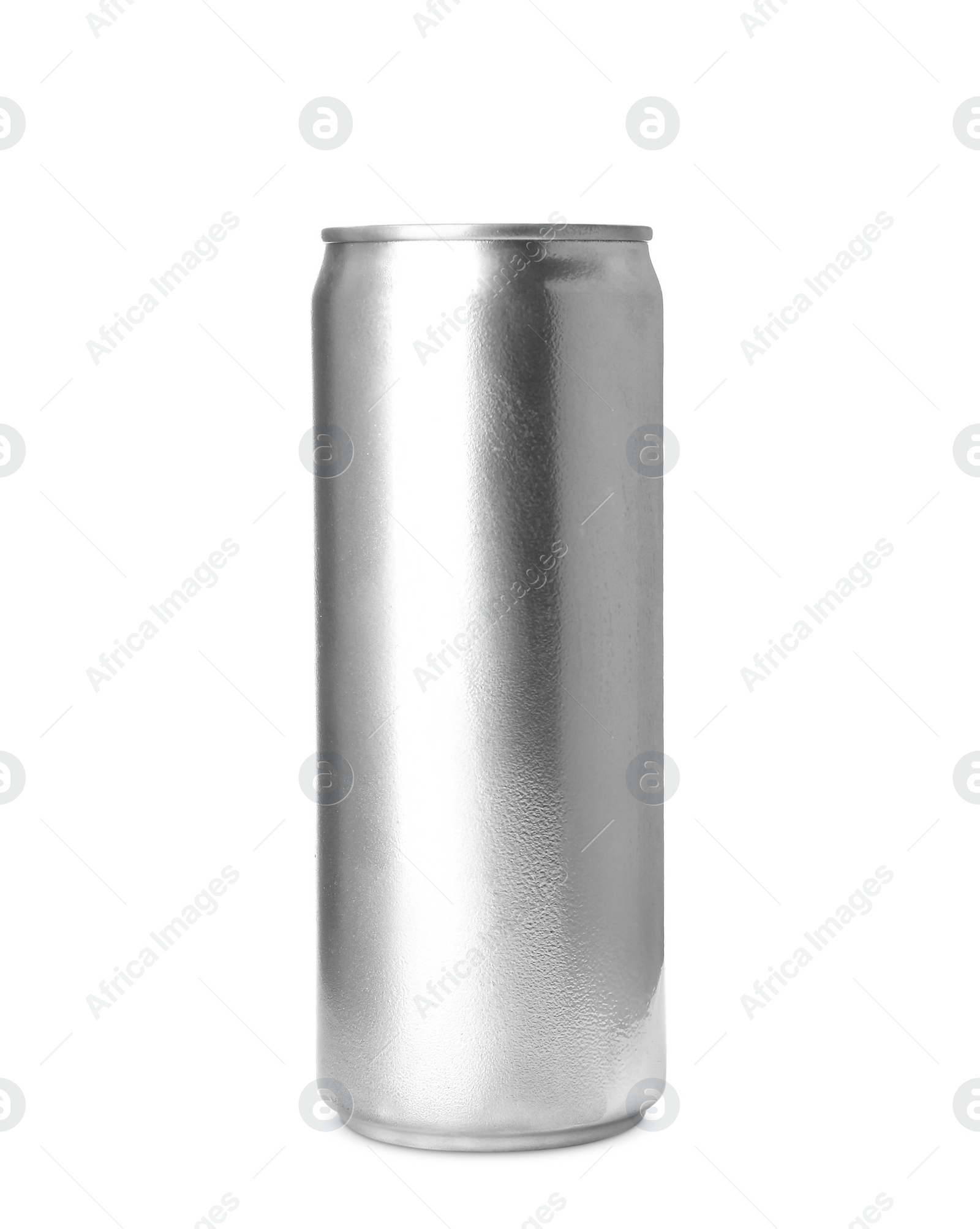 Photo of Aluminium can of beverage on white background