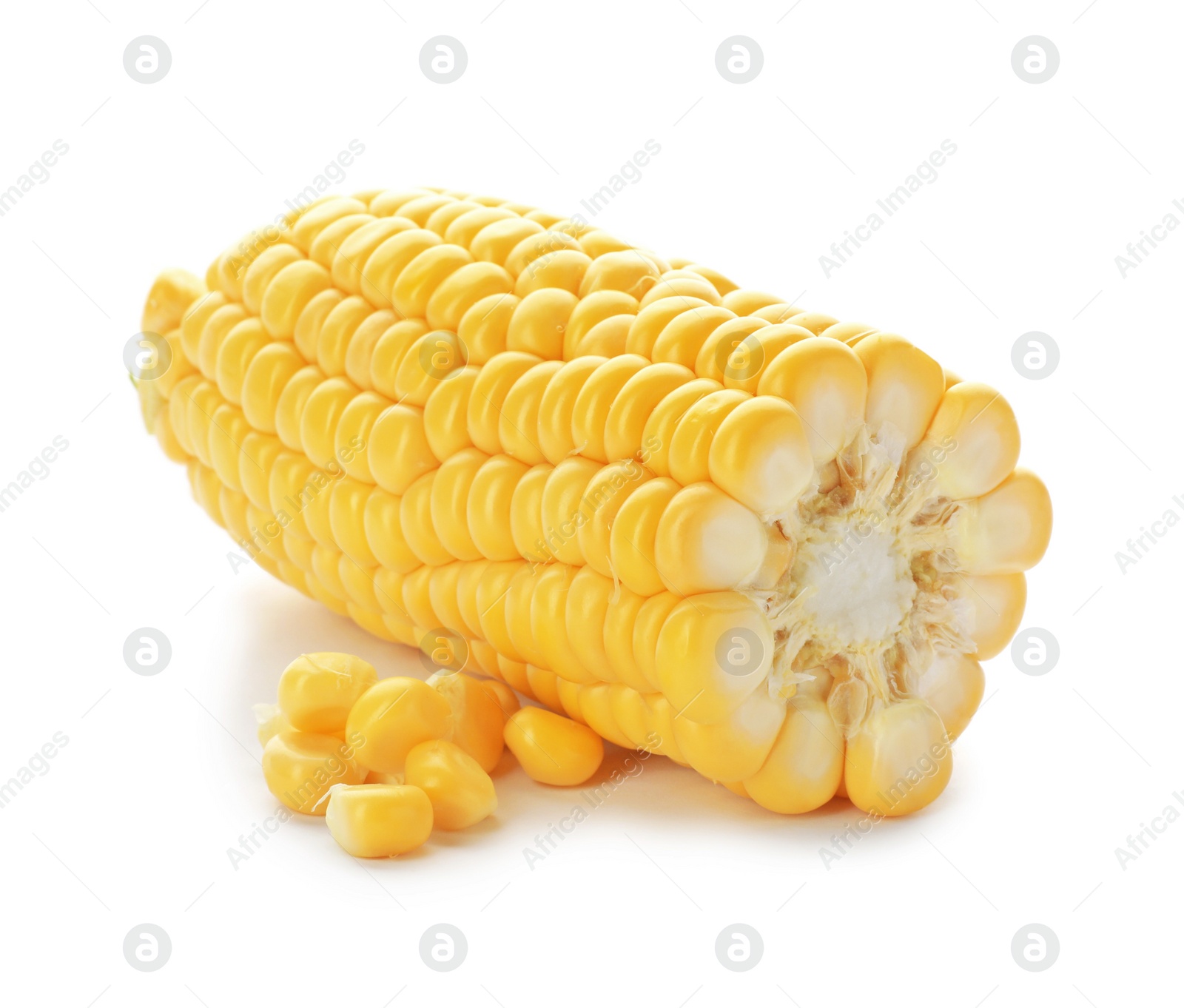 Photo of Tasty sweet corn cob on white background