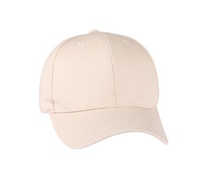 Photo of Stylish beige baseball cap isolated on white