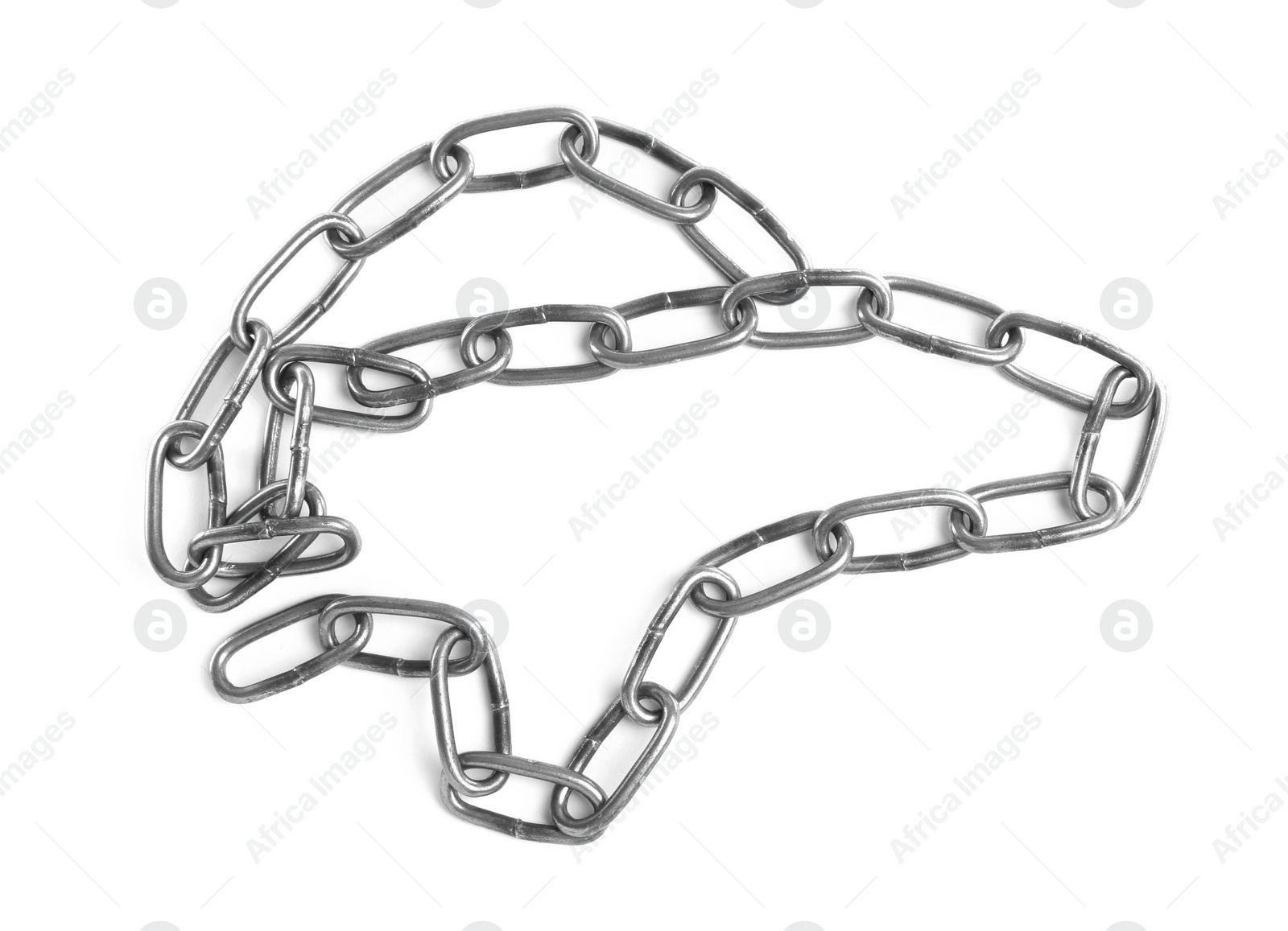 Photo of One metal chain isolated on white, top view