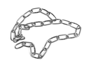 Photo of One metal chain isolated on white, top view