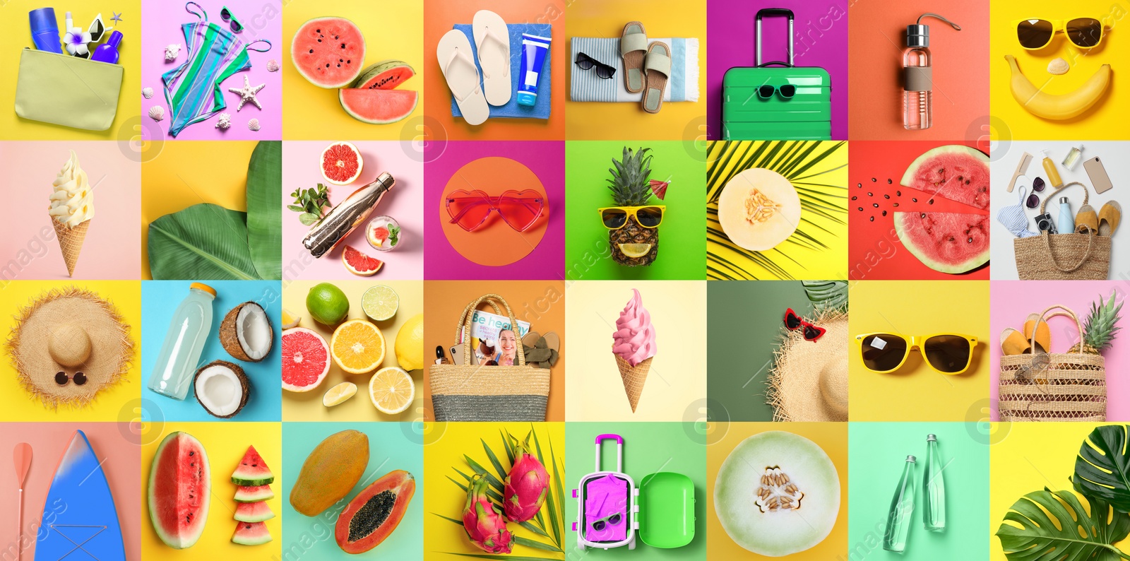 Image of Collage with beach accessories and other summer stuff, banner design