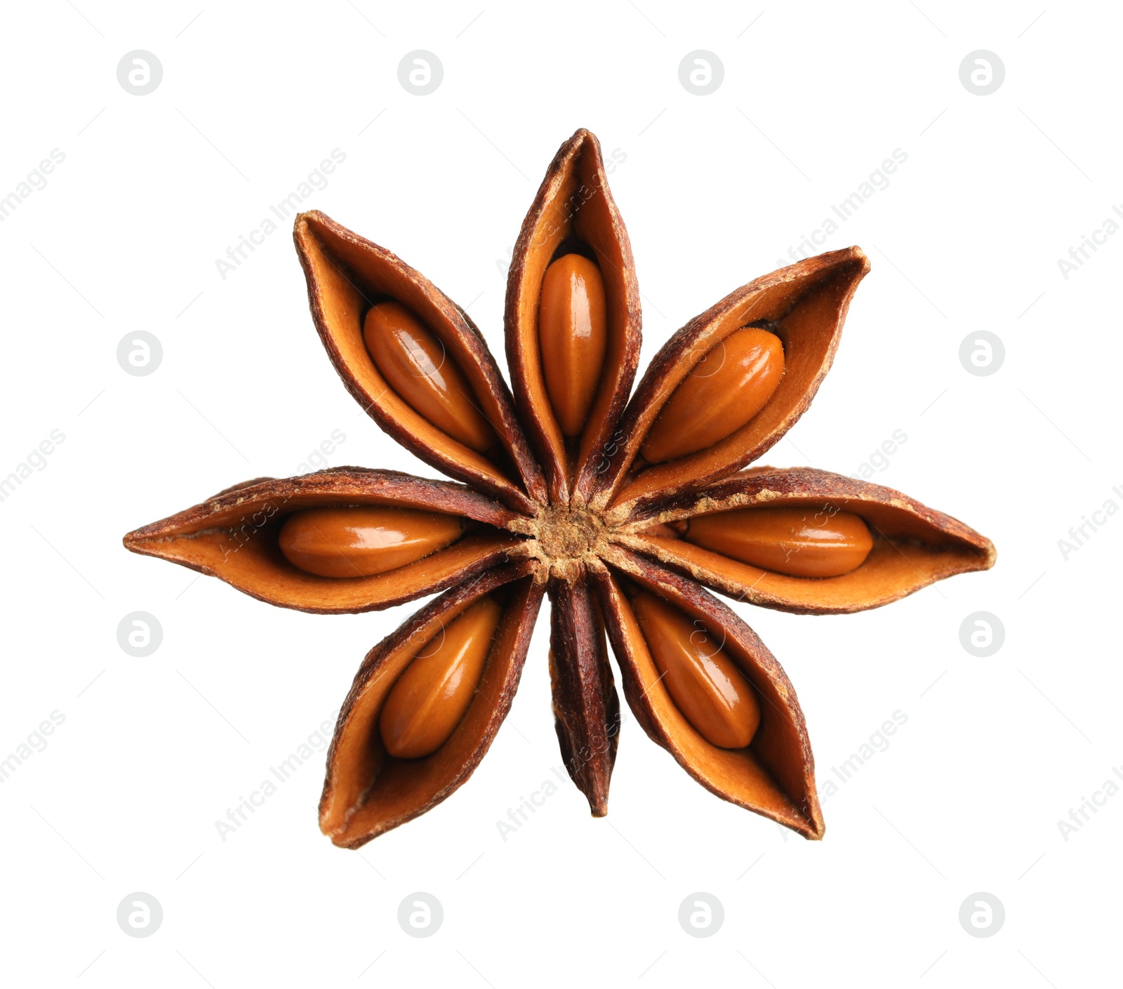 Photo of Dry anise star with seeds isolated on white