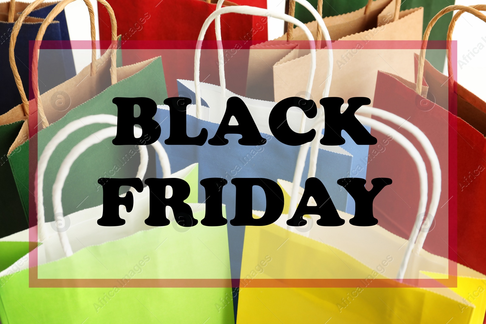 Image of Colorful shopping bags as background, closeup. Black Friday Sale