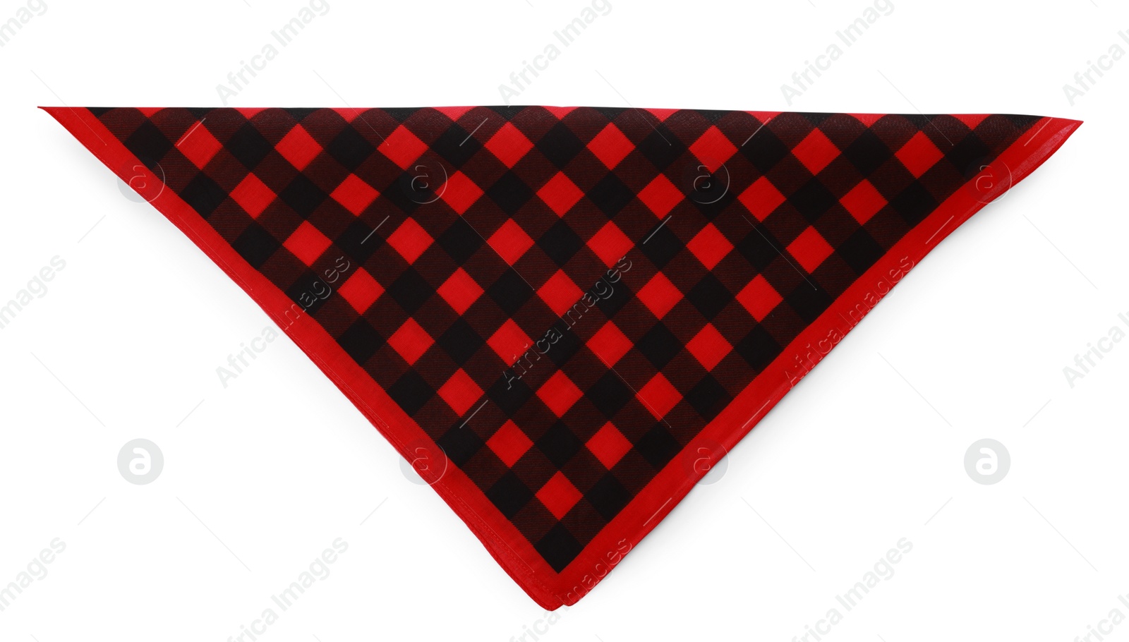 Photo of Folded red bandana with check pattern isolated on white, top view