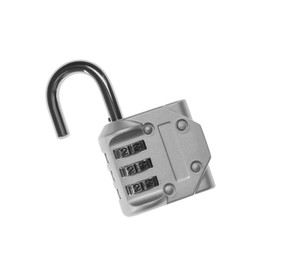Modern combination lock isolated on white. Safety and protection