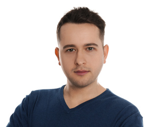 Portrait of young man on white background