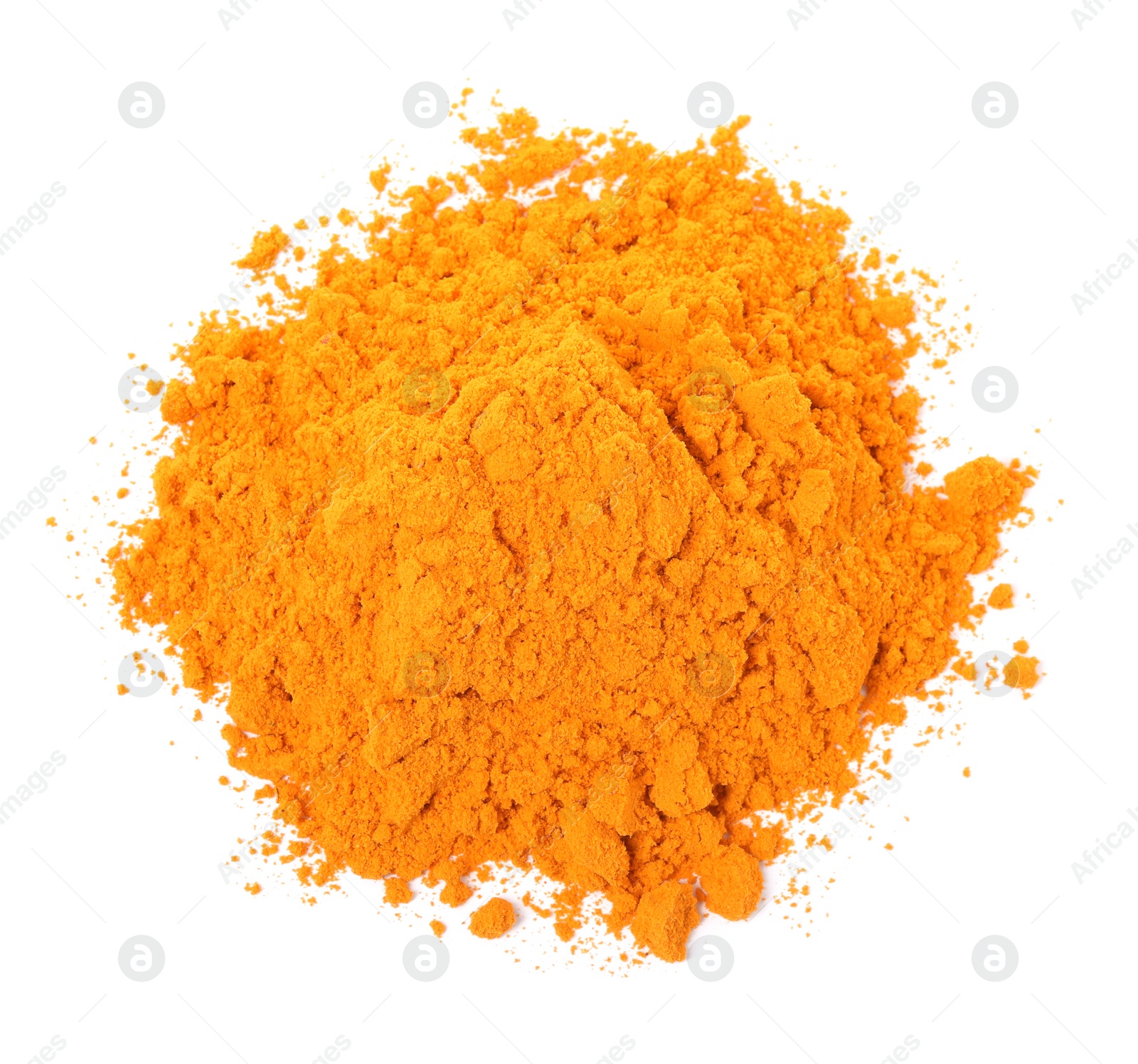 Photo of Heap of saffron powder on white background, top view