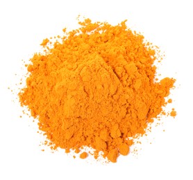 Heap of saffron powder on white background, top view