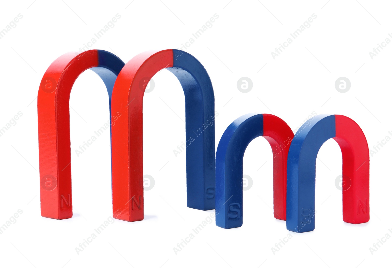 Photo of Red and blue horseshoe magnets isolated on white