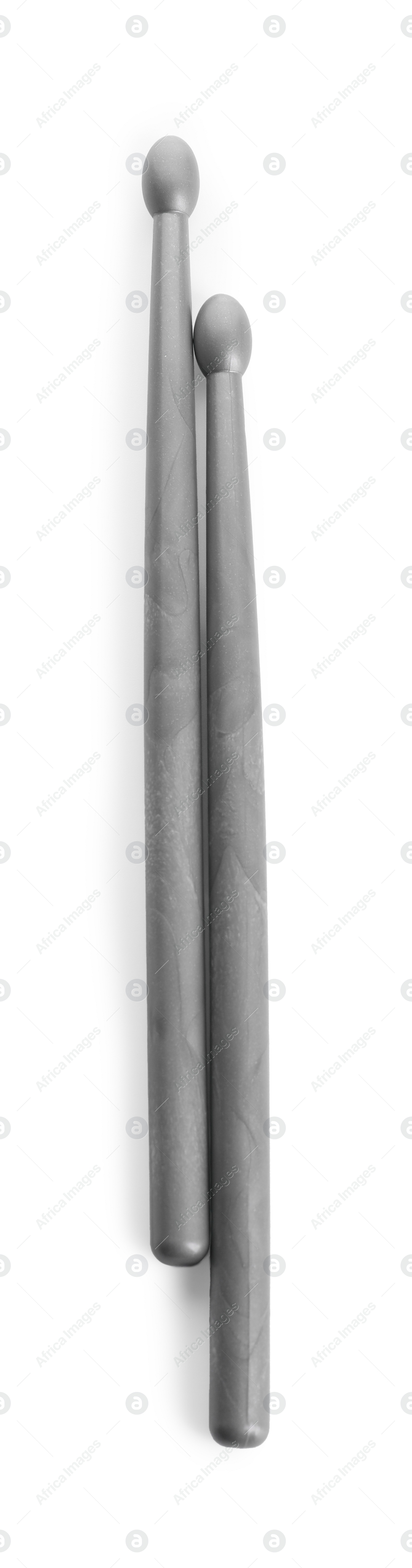 Photo of Two drum sticks isolated on white, top view