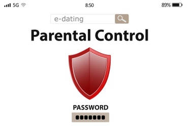 Illustration of Parental control. Blocked screen of gadget for child safety, illustration 