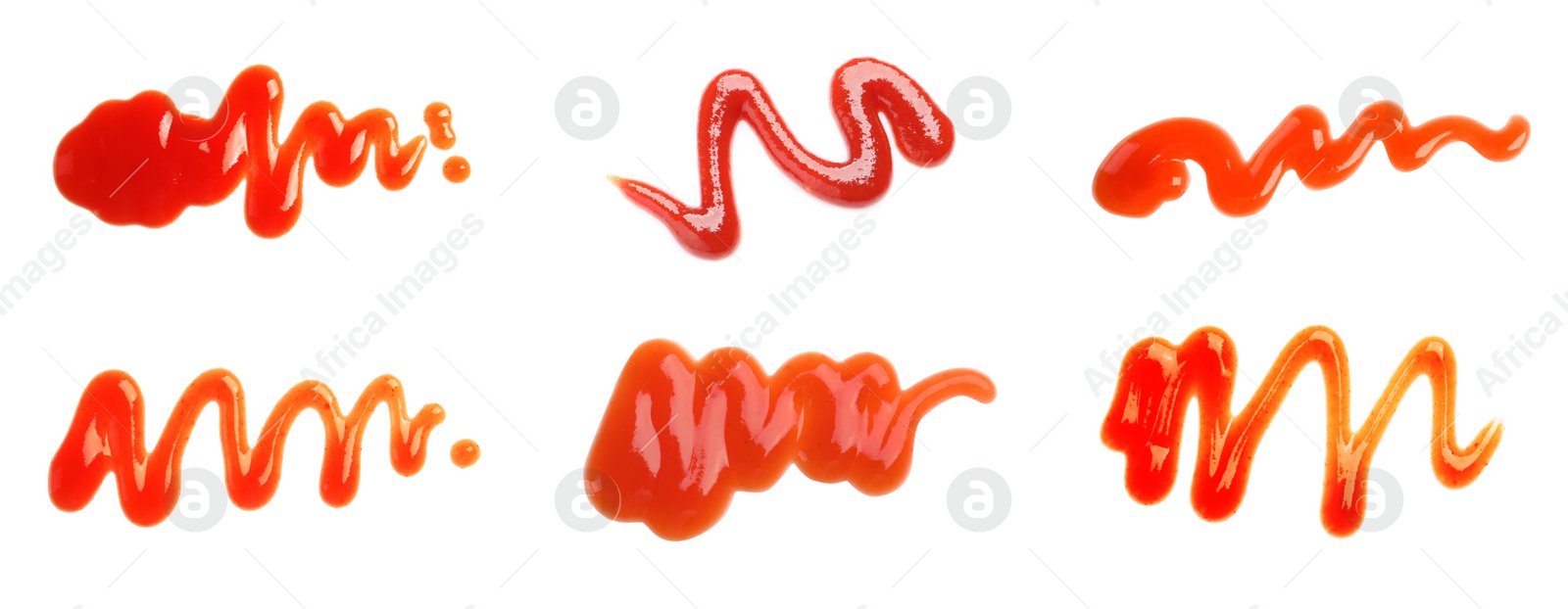 Image of Set of delicious tomato sauce on white background, top view. Banner design