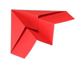 Photo of Handmade red paper plane isolated on white