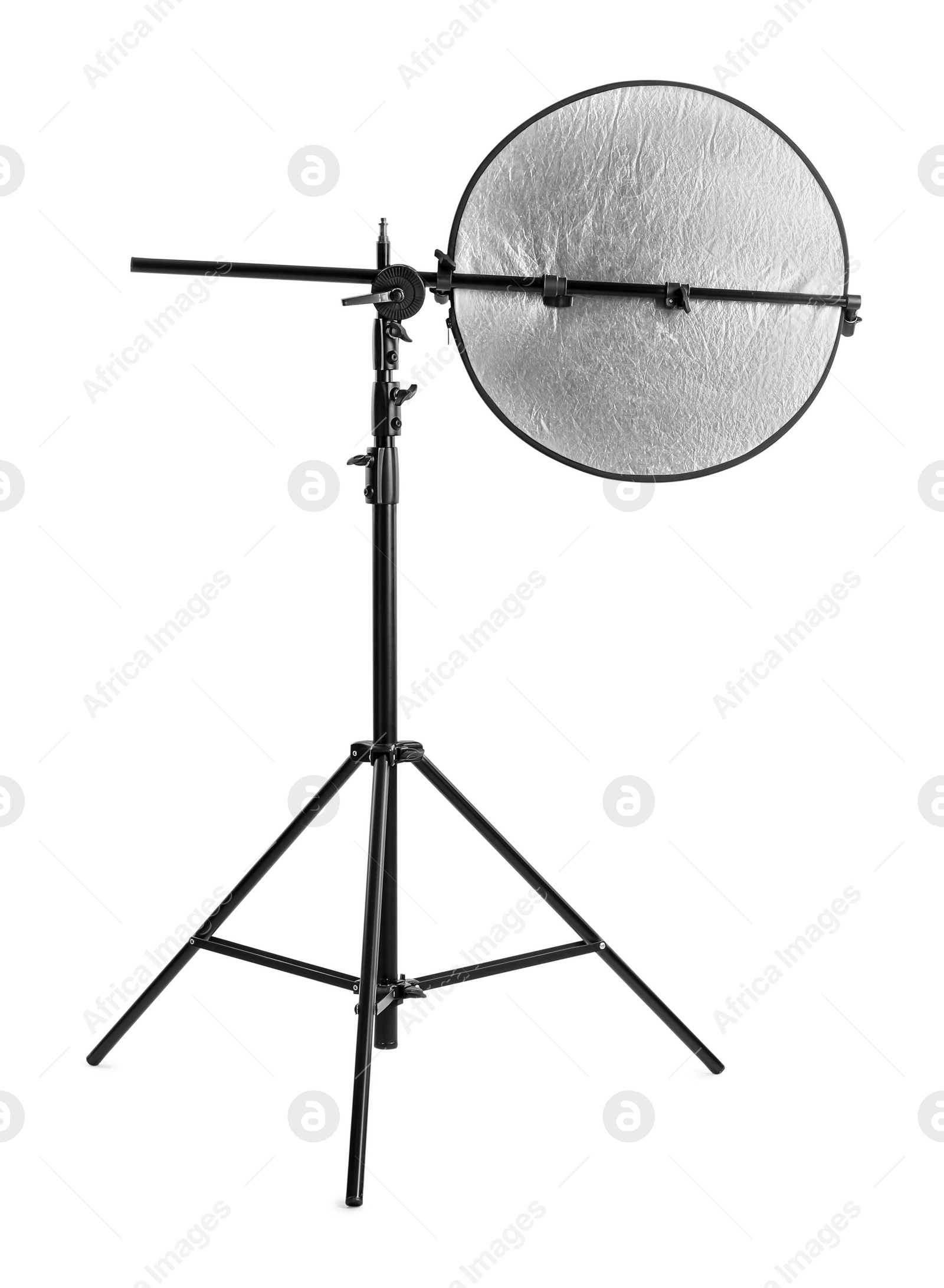 Photo of Tripod with studio reflector isolated on white. Professional photographer's equipment