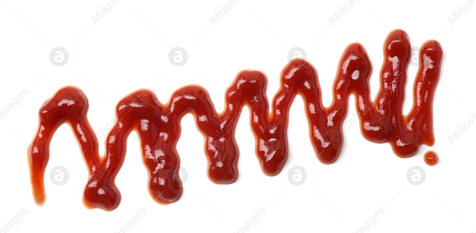 Photo of Tasty barbecue sauce isolated on white, top view