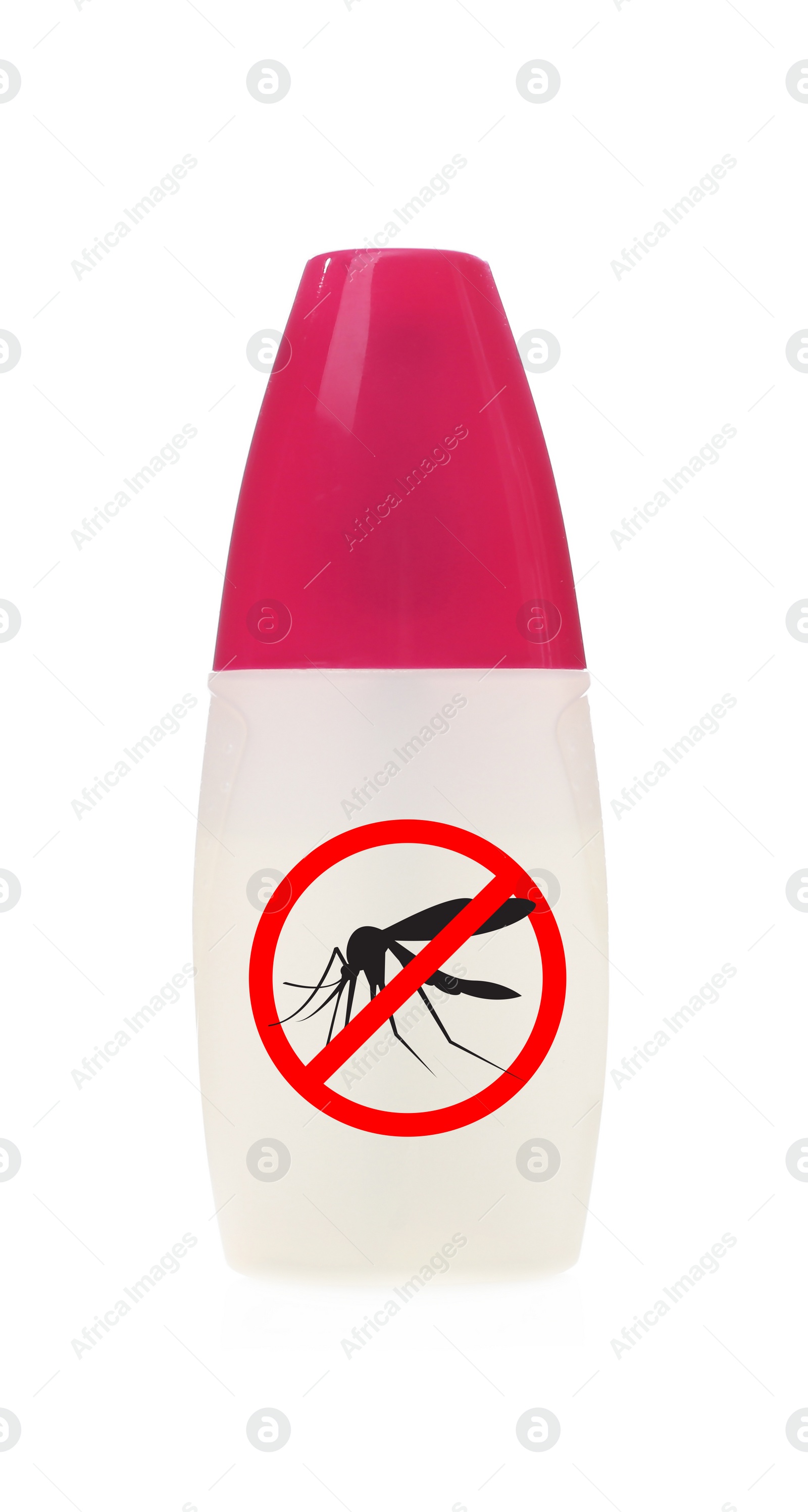 Image of Bottle of insect repellent on white background