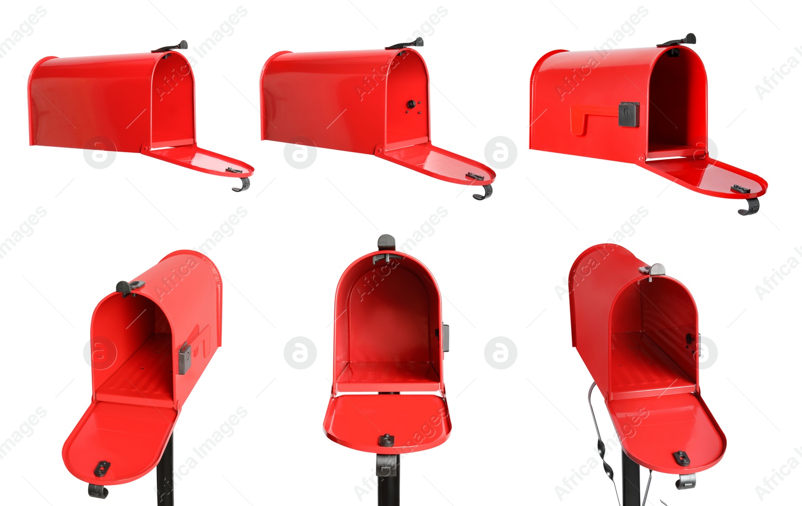 Image of Set with open red letter boxes on white background