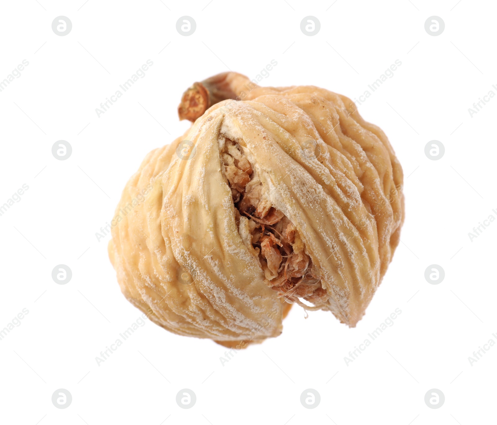 Photo of One tasty dried fig isolated on white