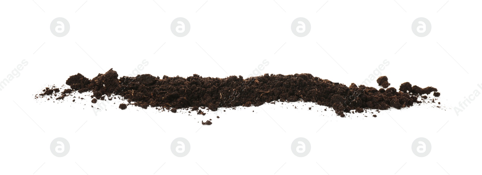 Photo of Pile of soil on white background. Fertile ground