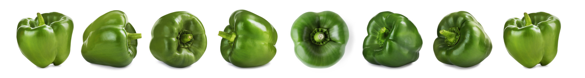 Set of ripe green bell peppers on white background. Banner design