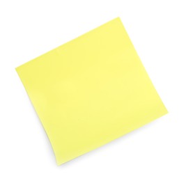 Photo of Blank yellow sticky note on white background, top view