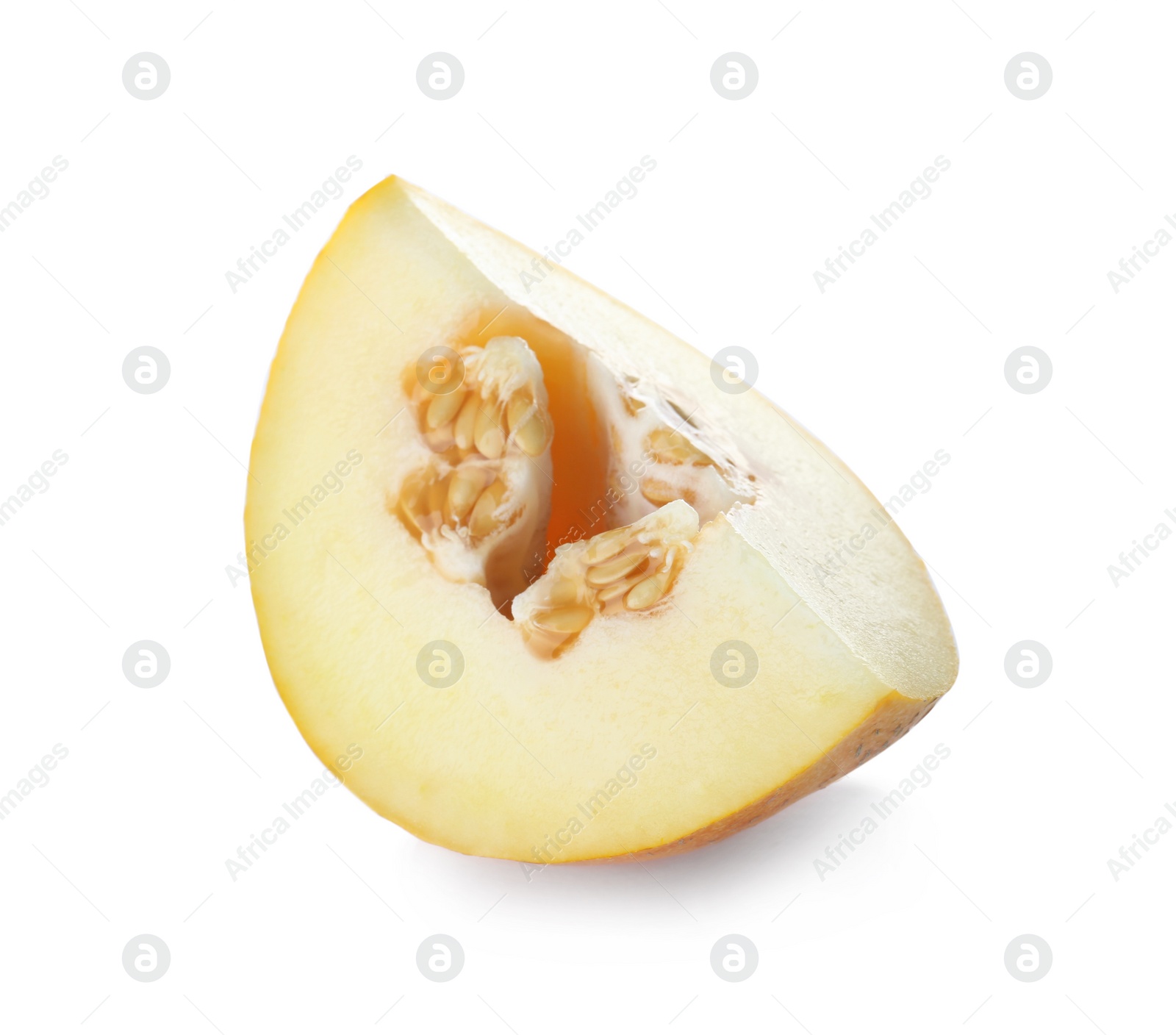 Photo of Piece of tasty ripe melon on white background