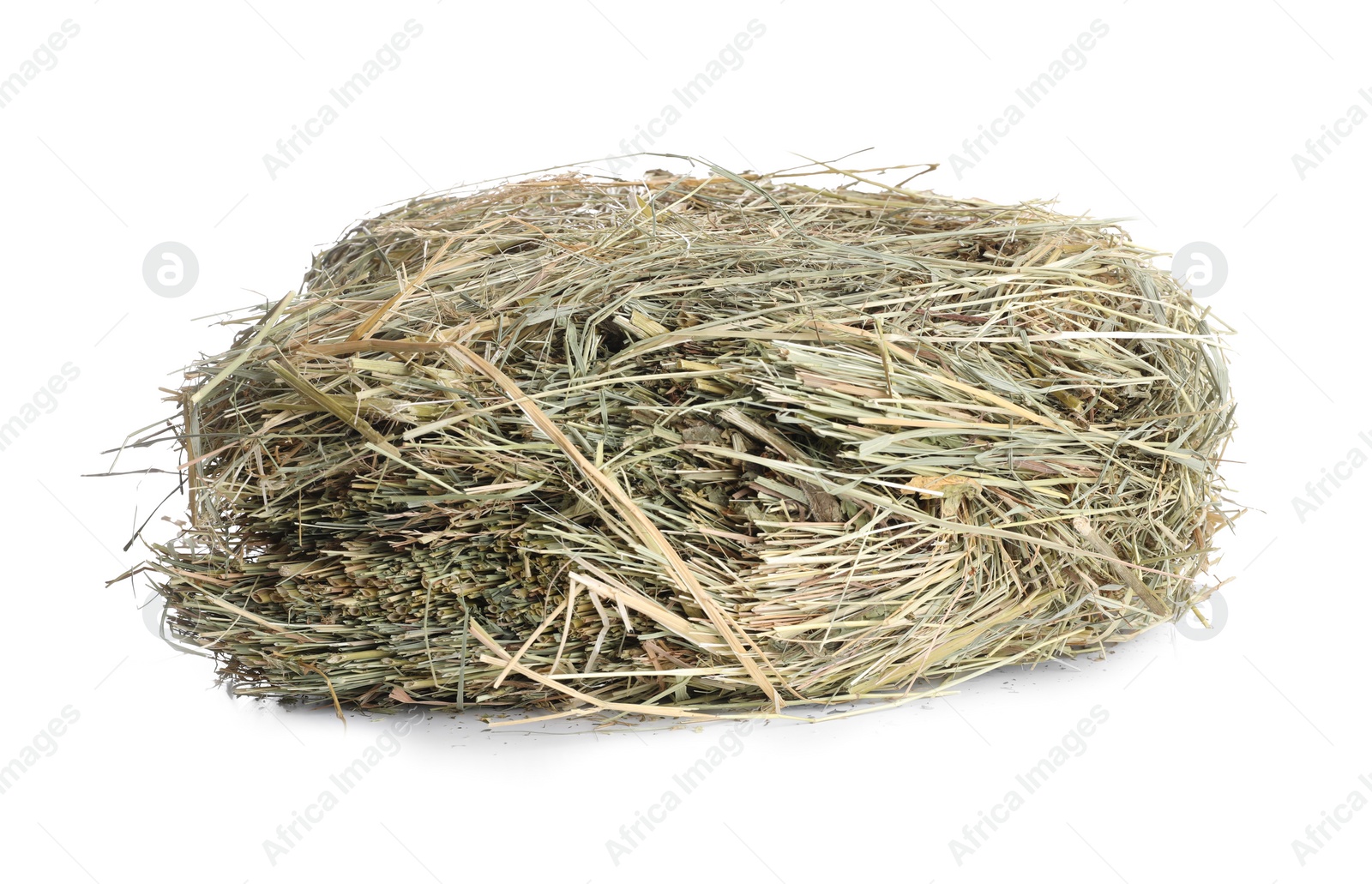 Photo of Dried hay isolated on white. Livestock feed