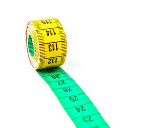 Photo of Measuring tape on white background