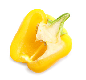 Photo of Cut yellow bell pepper isolated on white