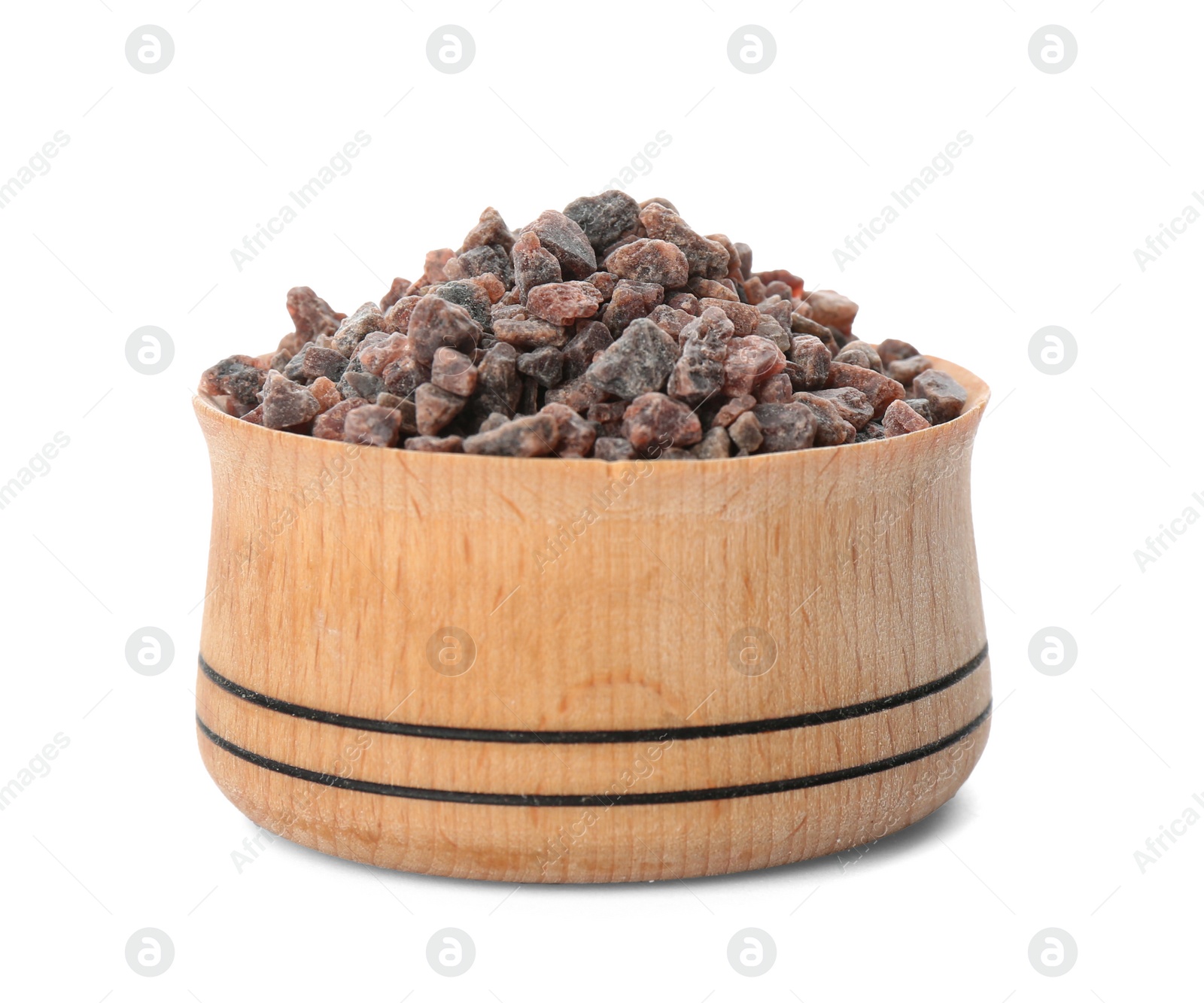 Photo of Bowl of Himalayan black salt isolated on white