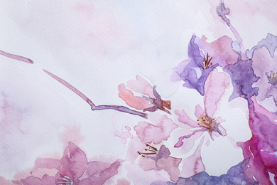 Photo of Closeup view of beautiful floral watercolor painting