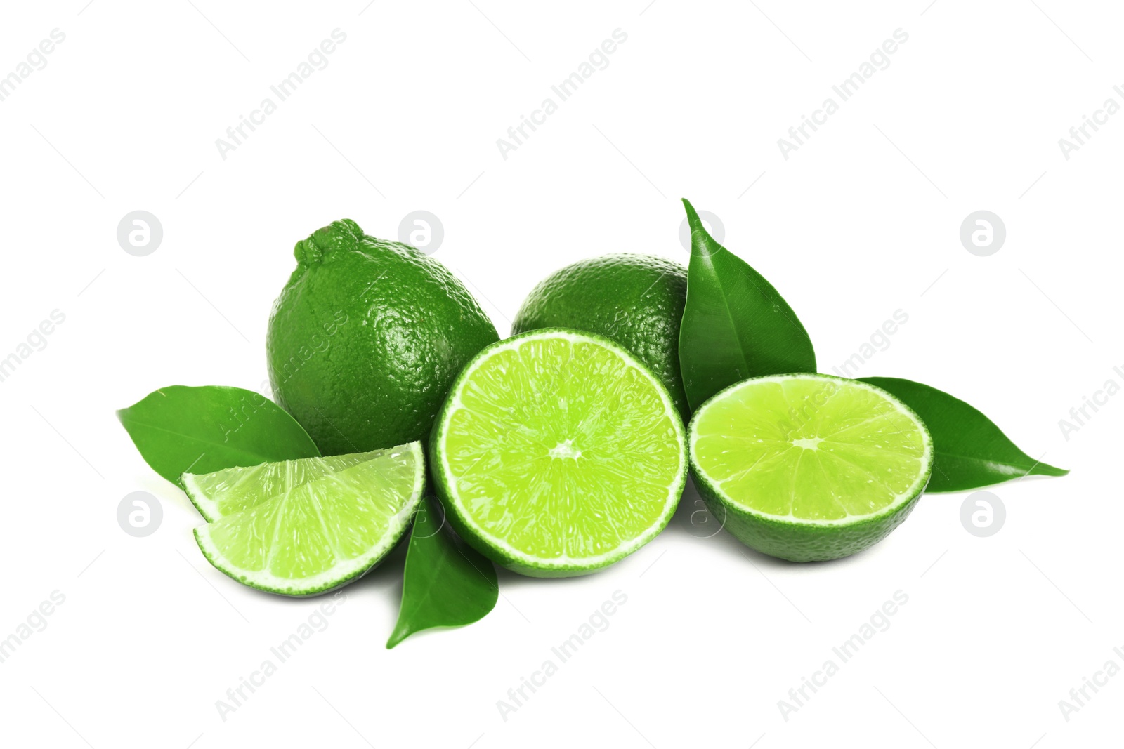 Photo of Fresh ripe green limes isolated on white