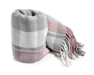 One beautiful checkered scarf on white background
